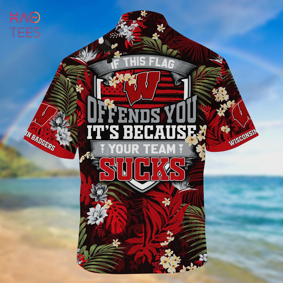 Limited Edition Wisconsin Badgers Summer Hawaiian Shirt and Shorts with Tropical Patterns