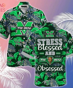 Limited Summer Hawaiian Shirt and Shorts for Fans - Stress Blessed Obsessed Marshall Thundering Herd
