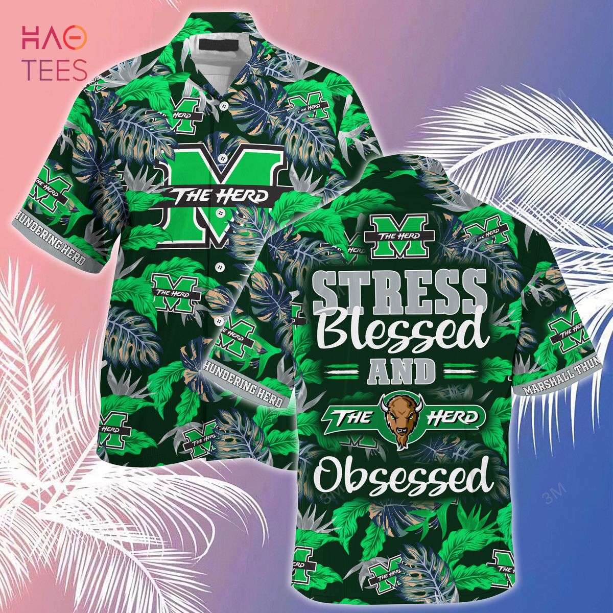 Limited Summer Hawaiian Shirt and Shorts for Fans - Stress Blessed Obsessed Marshall Thundering Herd