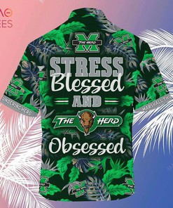 Limited Summer Hawaiian Shirt and Shorts for Fans - Stress Blessed Obsessed Marshall Thundering Herd
