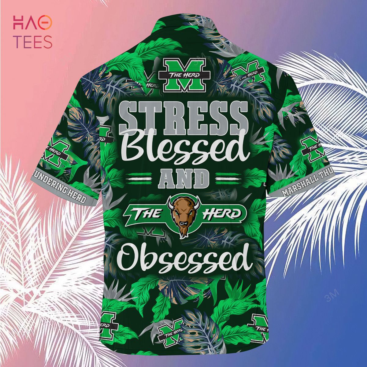 Limited Summer Hawaiian Shirt and Shorts for Fans - Stress Blessed Obsessed Marshall Thundering Herd