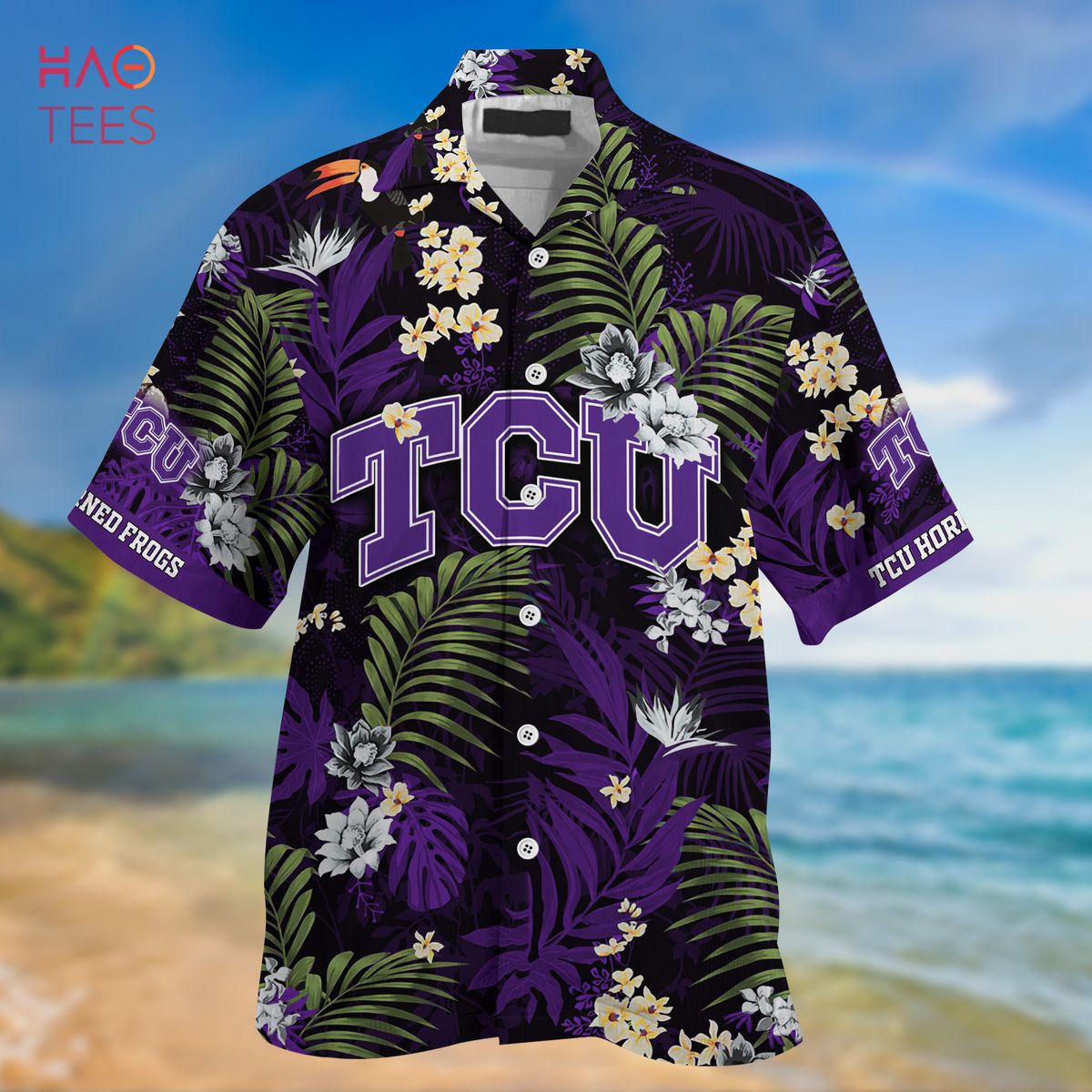 Limited Summer Hawaiian Shirt and Shorts with Tropical Patterns for TCU Horned Frogs Fans
