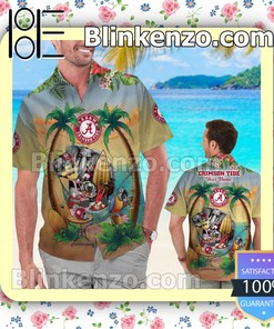 Look Cool with Personalized Alabama Crimson Tide Flamingo Parrot Mens Shirt and Swim Trunks