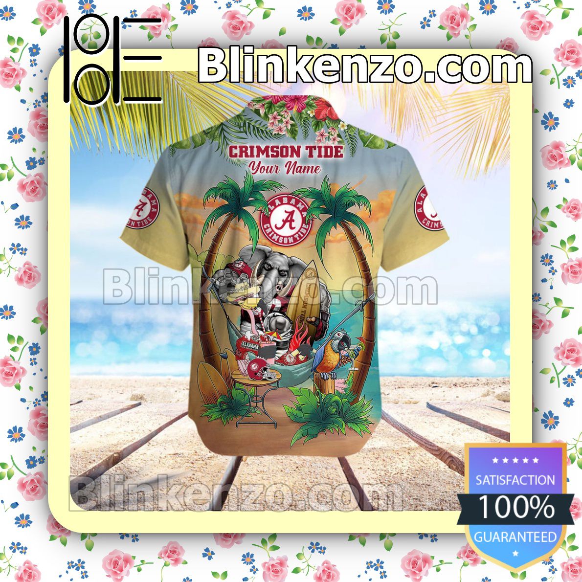 Look Cool with Personalized Alabama Crimson Tide Flamingo Parrot Mens Shirt and Swim Trunks