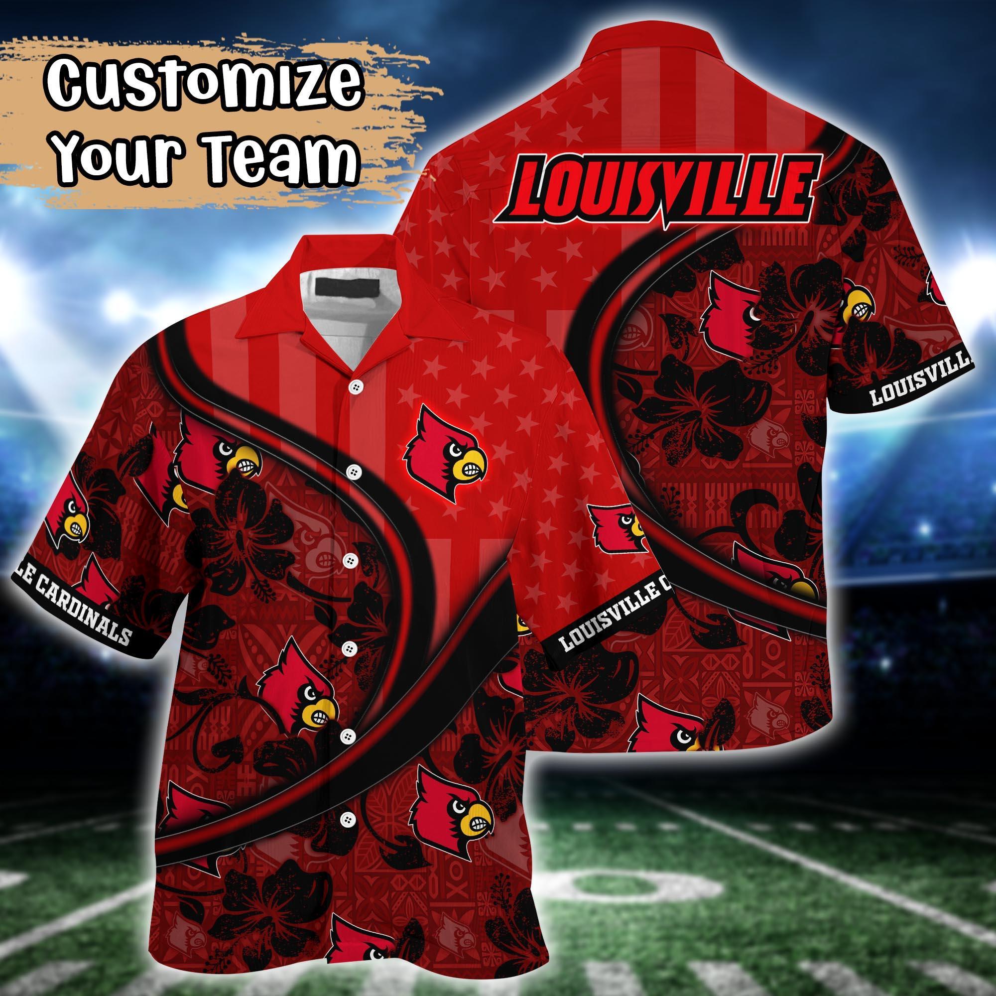 Louisville Cardinals NCAA US Flag Flower Hawaii Shirt For Fans