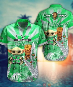 Marshall Thundering Herd Baby Yoda NCAA Hawaiian Shirt, Shorts - Cute and Trendy Shirt Design for Baby Yoda Fans
