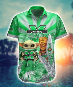 Marshall Thundering Herd Baby Yoda NCAA Hawaiian Shirt, Shorts - Cute and Trendy Shirt Design for Baby Yoda Fans