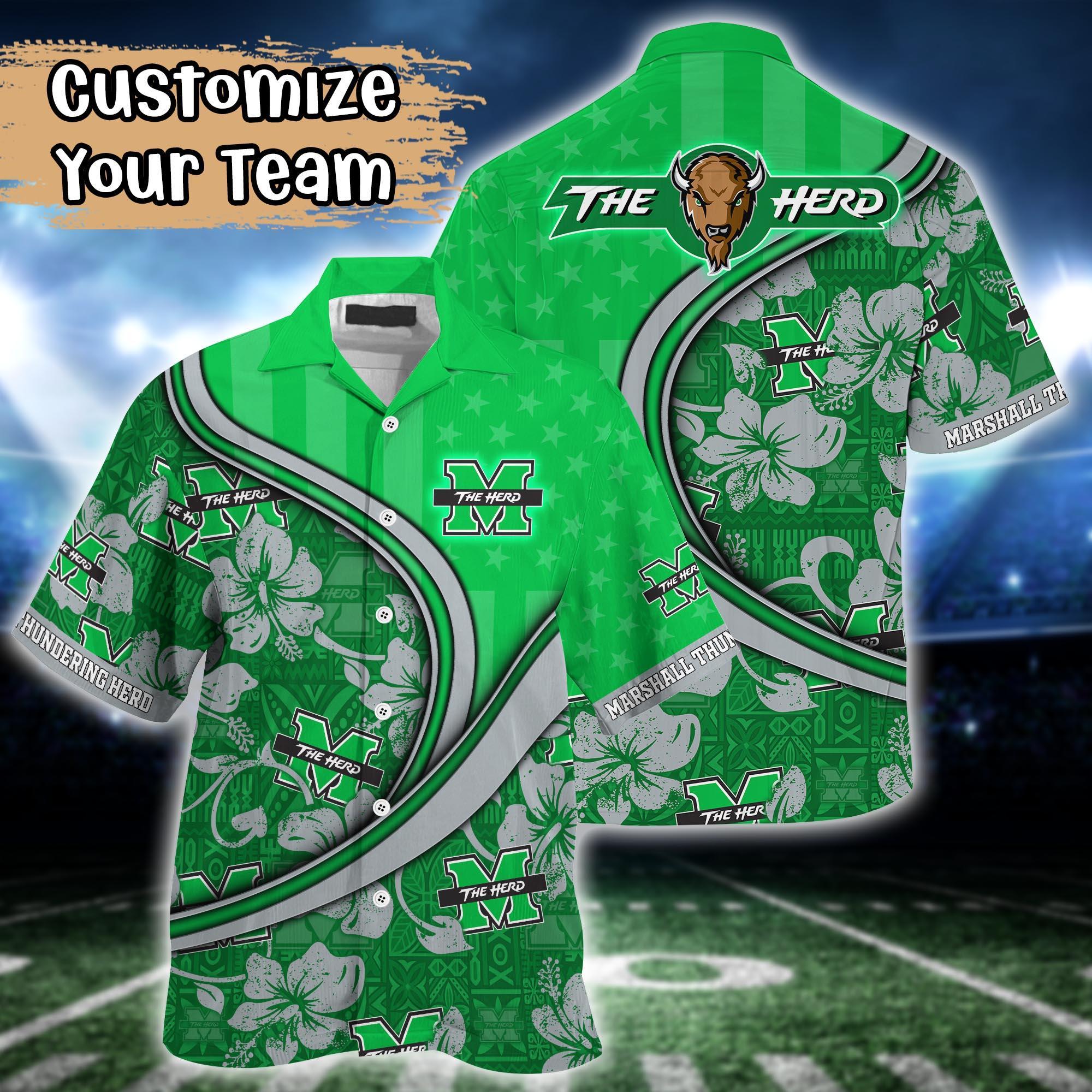 Marshall Thundering Herd NCAA US Flag Flower Hawaii Shirt For Fans