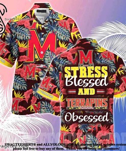 Maryland Terrapins Hibiscus Pattern for Sports Fan Summer Beach Hawaiian Shirt