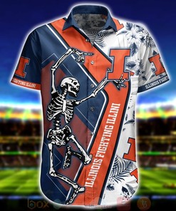 Men's Illinois Fighting Illini Skeleton Aloha Short Sleeve Shirt 