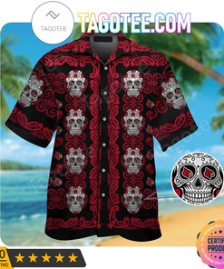 Men's Louisville Cardinals Skull Aloha Hawaii Shirt with Beach Shorts 
