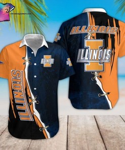 Men's NCAA Illinois Fighting Illini Blue and Orange Hawaiian Shirt 