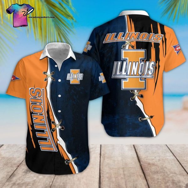 Men's NCAA Illinois Fighting Illini Blue and Orange Hawaiian Shirt