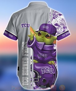 Men's TCU Horned Frogs Baby Yoda Aloha Short Sleeve Shirt for NCAA fans