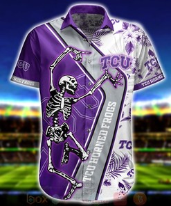 Men's TCU Horned Frogs Skeleton Aloha Short Sleeve Shirt for NCAA fans 