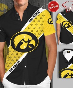 Men's Yellow and Black Iowa Hawkeyes All-Over Print 3D Short Sleeve Dress Shirt 