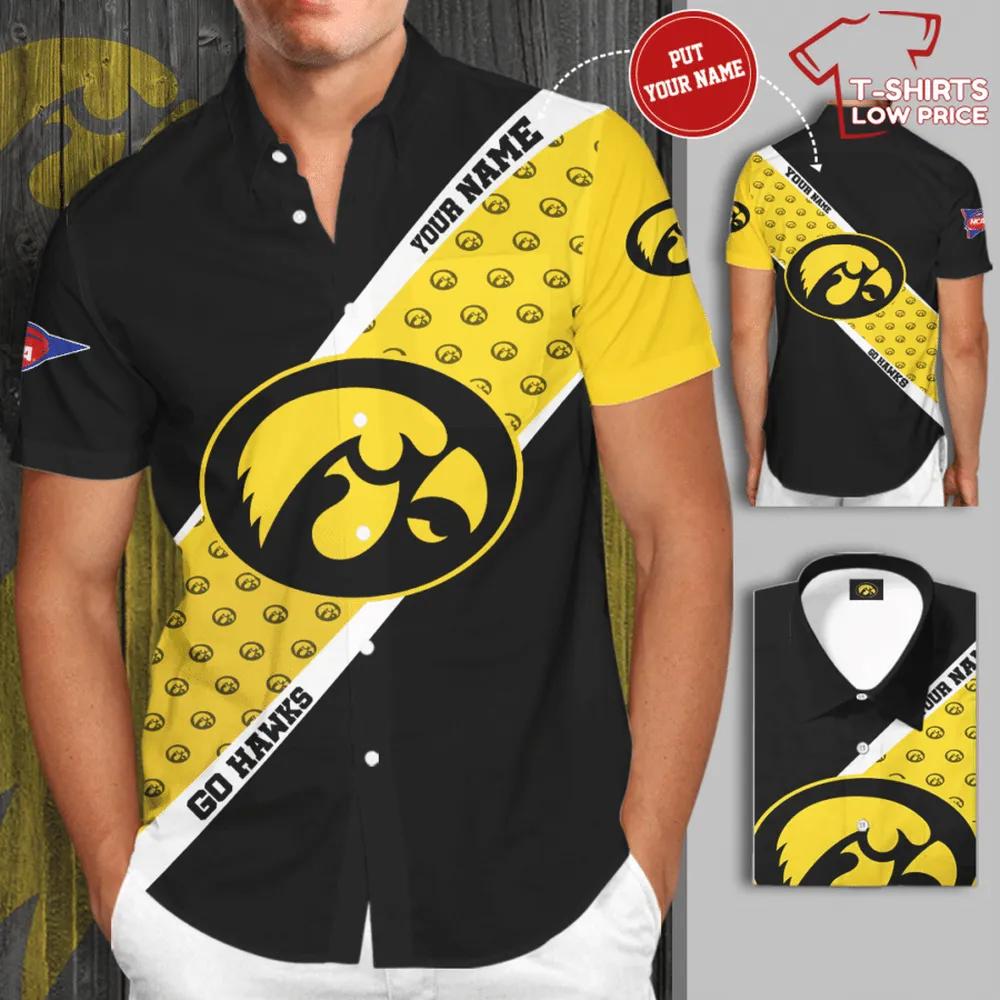 Men's Yellow and Black Iowa Hawkeyes All-Over Print 3D Short Sleeve Dress Shirt