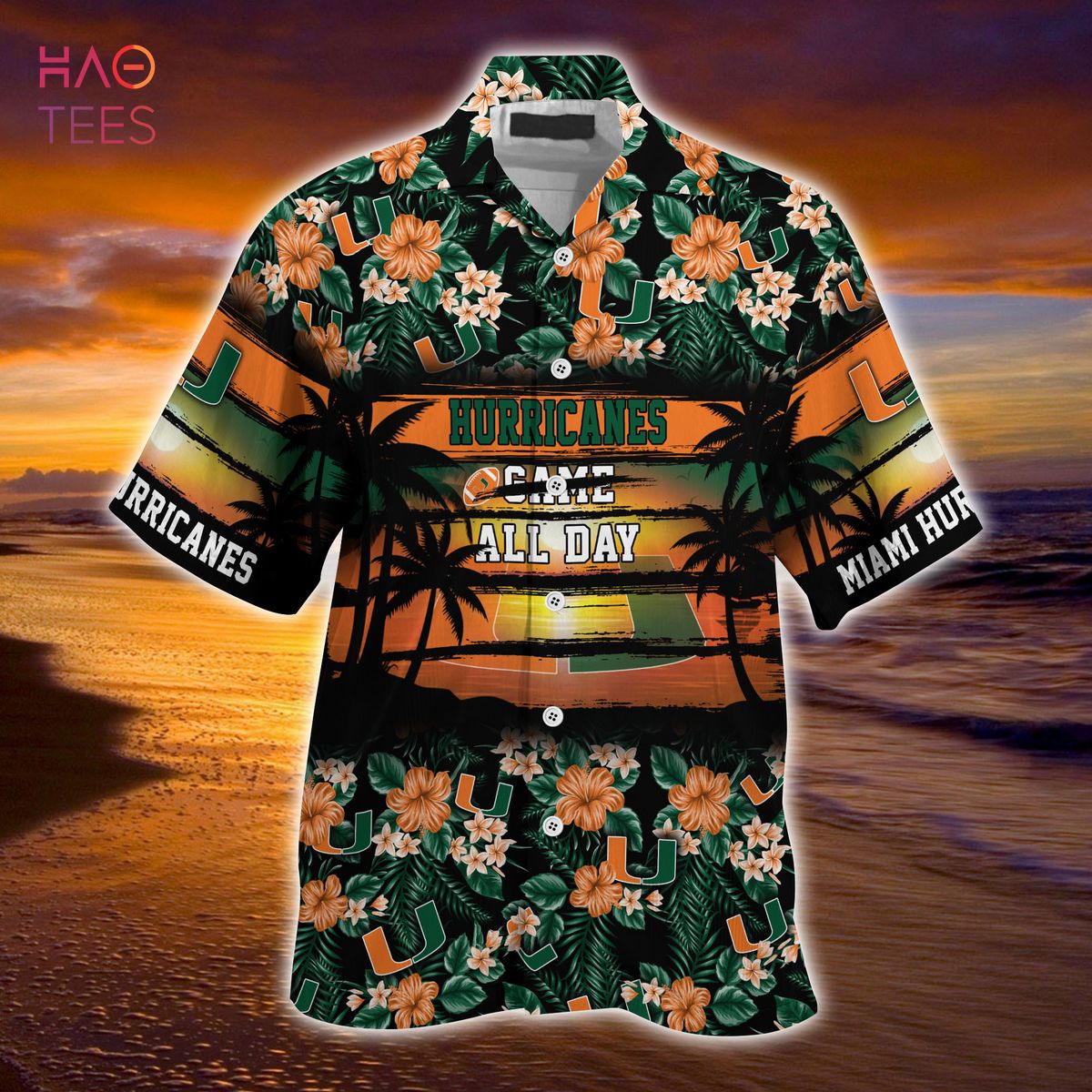 Miami Hurricanes Summer Hawaiian Shirt - Sporty and Floral Pattern Perfect for Hurricanes Sports Enthusiasts