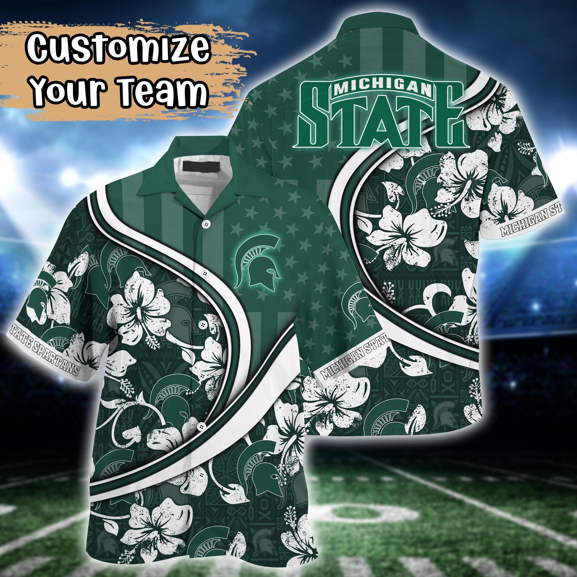 Michigan State Spartans NCAA US Flag Flower Hawaii Shirt For Fans