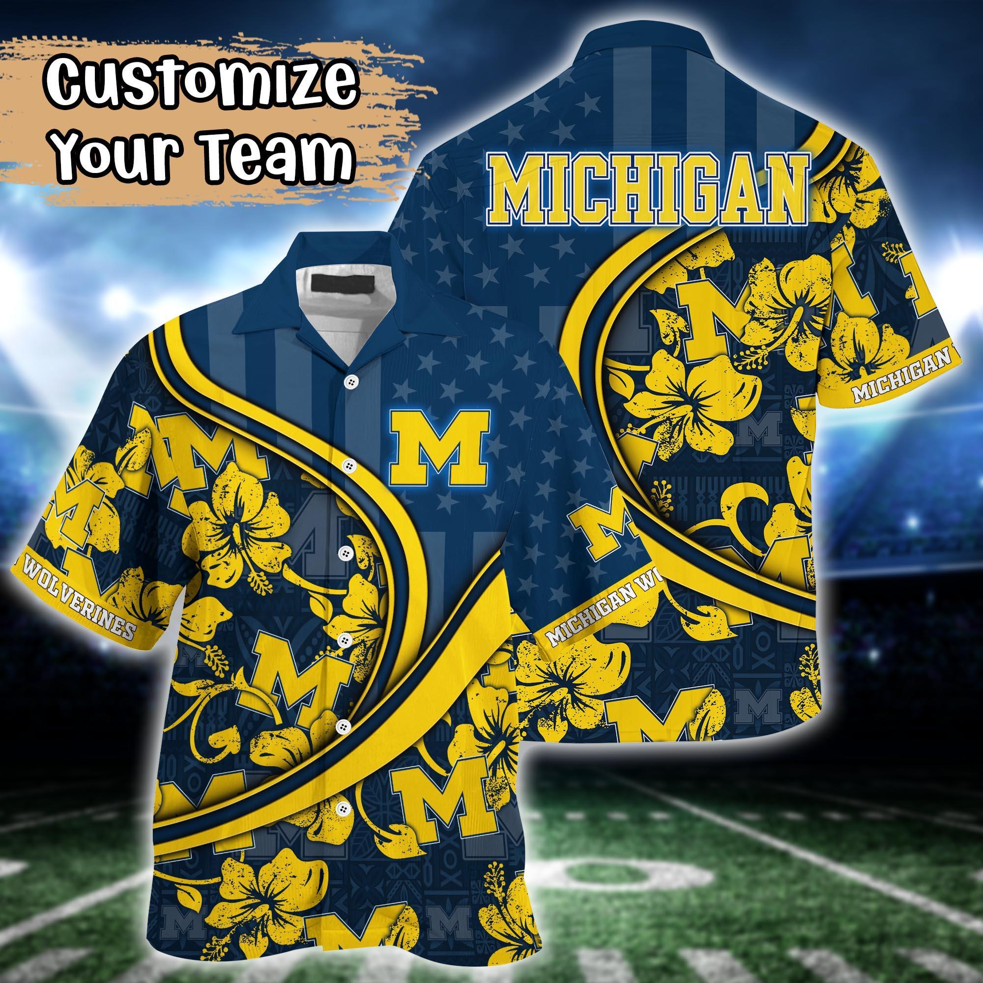 Michigan Wolverines NCAA US Flag Flower Hawaii Shirt For Fans