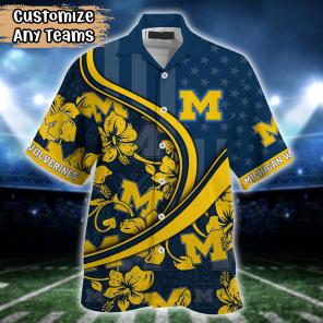 Michigan Wolverines NCAA US Flag Flower Hawaii Shirt For Fans