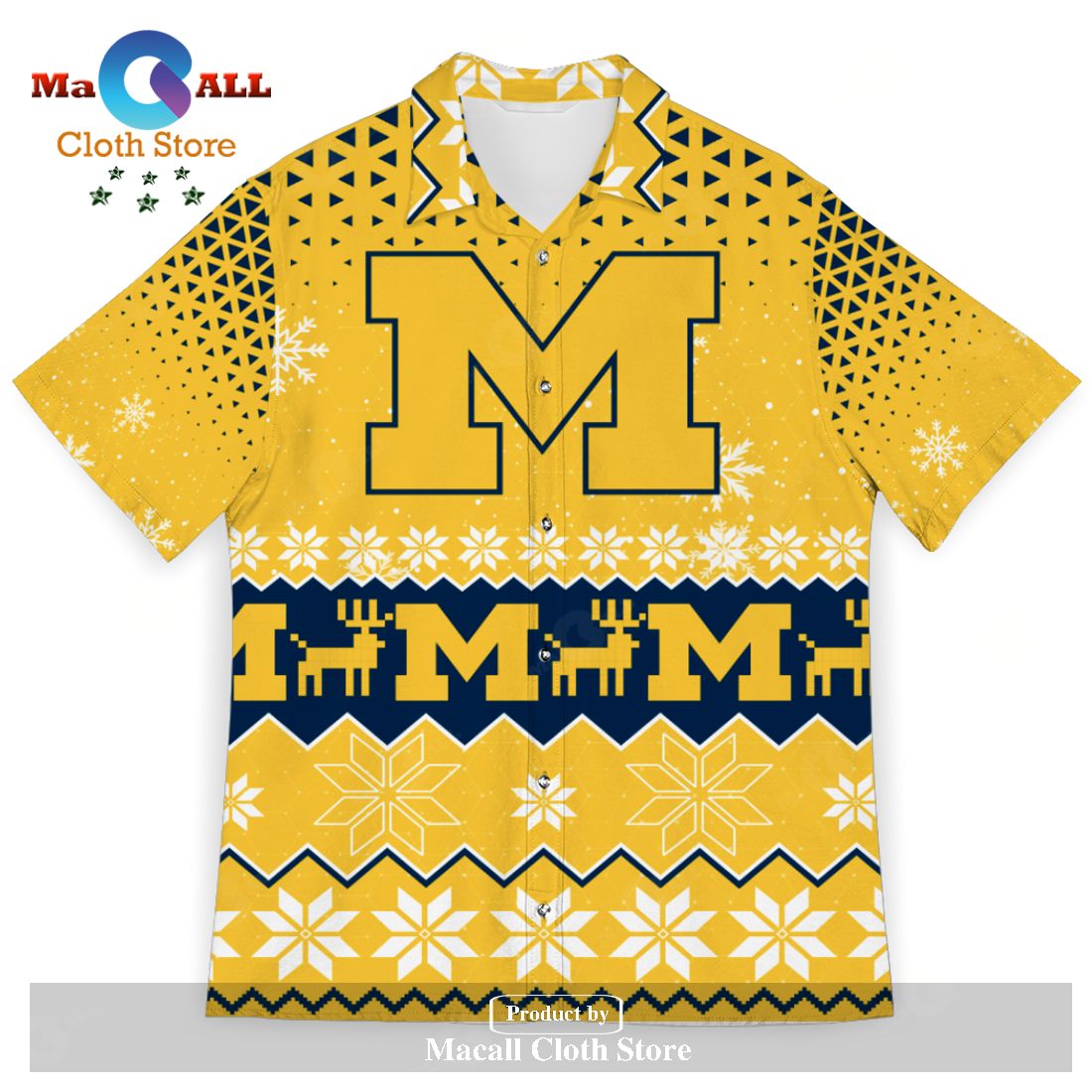 Michigan Wolverines Ugly Christmas Hawaiian Shirt with American Football and Sports Theme