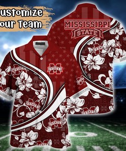 Mississippi State Bulldogs NCAA US Flag Flower Hawaii Shirt For Fans
