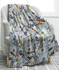 Money Blanket - 100 Dollar Bills Pattern - Wealth Decor Throw Blanket