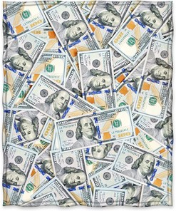Money Blanket - 100 Dollar Bills Pattern - Wealth Decor Throw Blanket