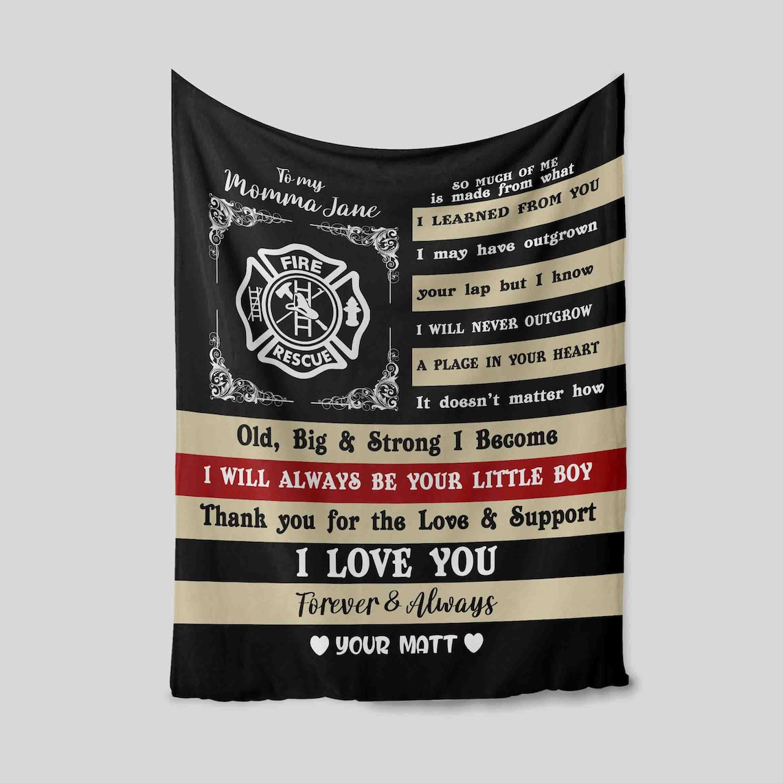 Mother Blanket, Firefighter Mom Blanket, Love Firefighter Blanket