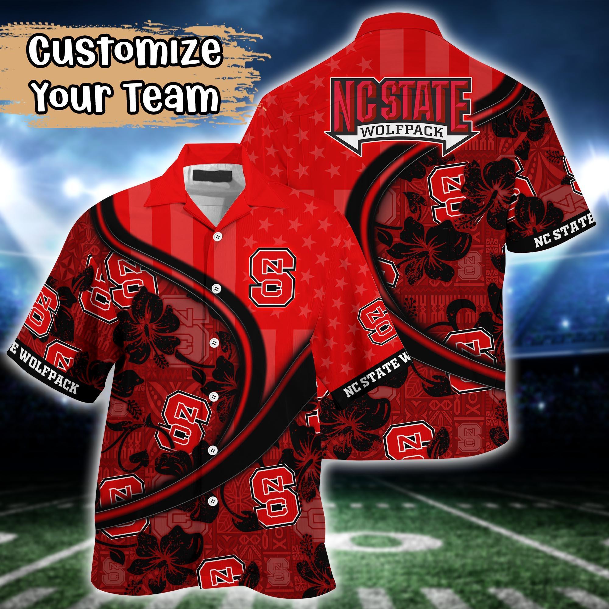 NC State Wolfpack NCAA US Flag Flower Hawaii Shirt For Fans