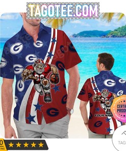 NCAA Georgia Bulldogs Custom Name American Flag Hawaiian Shirt - Perfect Gift