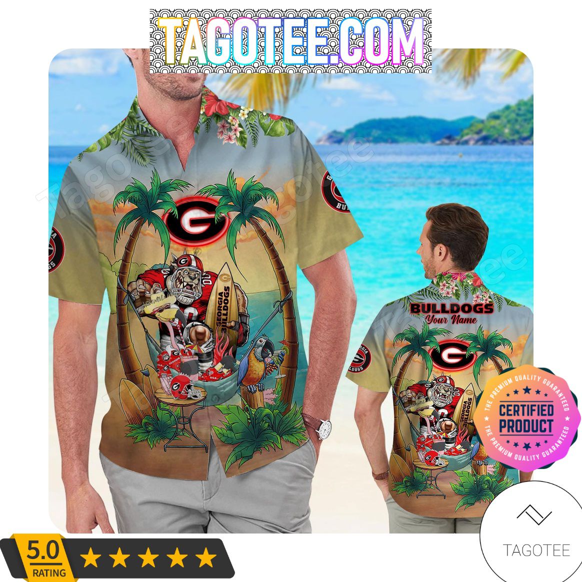 NCAA Georgia Bulldogs Custom Name Flamingo Parrot Hawaiian Shirt - Personalized and Unique