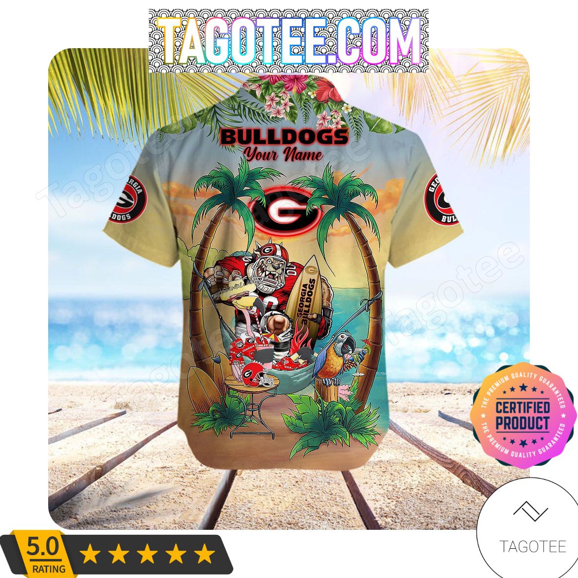 NCAA Georgia Bulldogs Custom Name Flamingo Parrot Hawaiian Shirt - Personalized and Unique