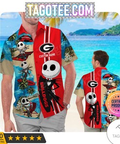 NCAA Georgia Bulldogs Custom Name Jack Skellington Hawaiian Shirt - Great Gift