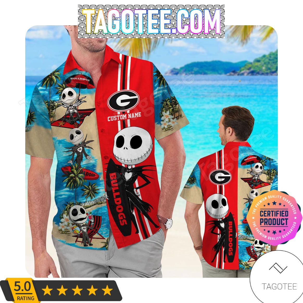 NCAA Georgia Bulldogs Custom Name Jack Skellington Hawaiian Shirt - Great Gift