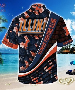 NCAA Illinois Fighting Illini Blue Black Hawaiian Shirt - Unique Design For Sports Enthusiasts
