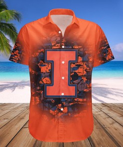 NCAA Illinois Fighting Illini Custom Text and Number Orange and Blue Hawaiian Shirt - Personalized Gift 