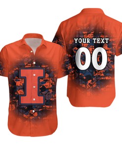 NCAA Illinois Fighting Illini Custom Text and Number Orange and Blue Hawaiian Shirt - Personalized Gift