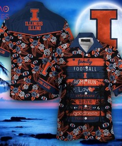 NCAA Illinois Fighting Illini Orange Black Hawaiian Shirt - Perfect Pair For Summer 