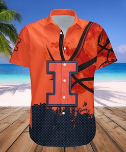 NCAA Illinois Fighting Illini V2 Custom Text and Number Orange and Blue Hawaiian Shirt 