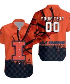 NCAA Illinois Fighting Illini V2 Custom Text and Number Orange and Blue Hawaiian Shirt
