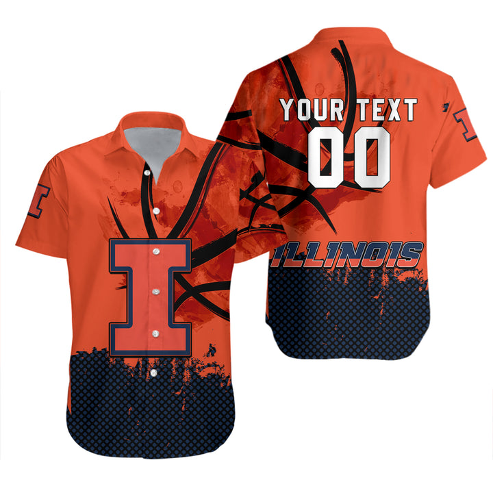 NCAA Illinois Fighting Illini V2 Custom Text and Number Orange and Blue Hawaiian Shirt