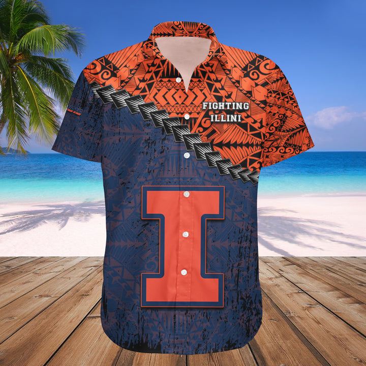 NCAA Illinois Fighting Illini V2 Orange and Blue Hawaiian Shirt - Perfect for Fans