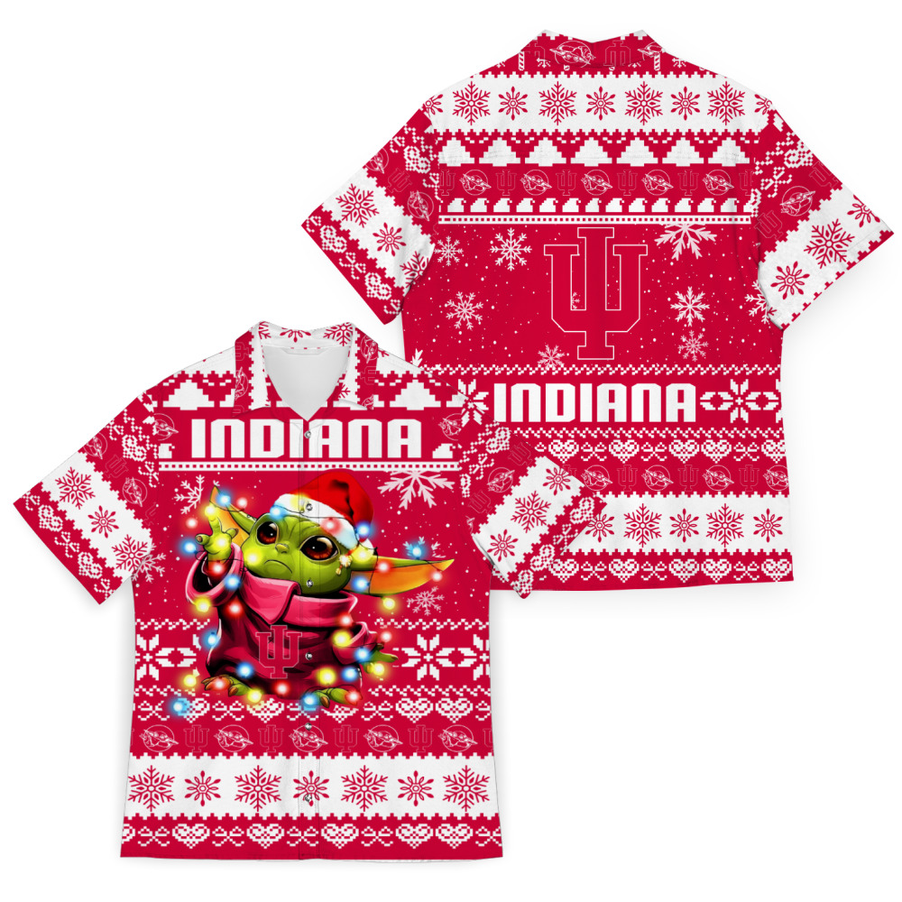 NCAA Indiana Hoosiers Baby Yoda Ugly Christmas Hawaiian Shirt - Unique Gift For Fans