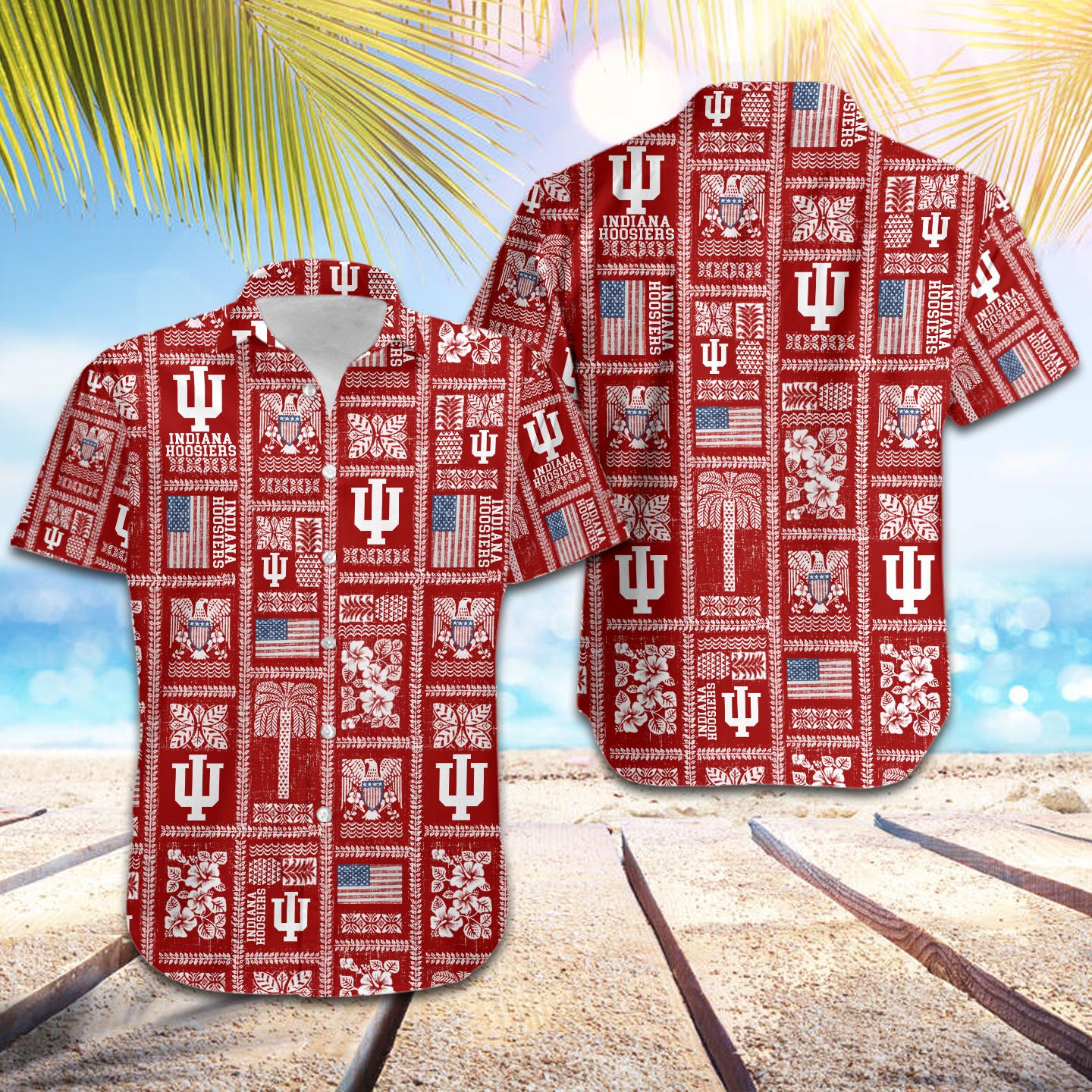 NCAA Indiana Hoosiers Crimson American Flag Hawaiian Shirt - Patriotic Design For Fans