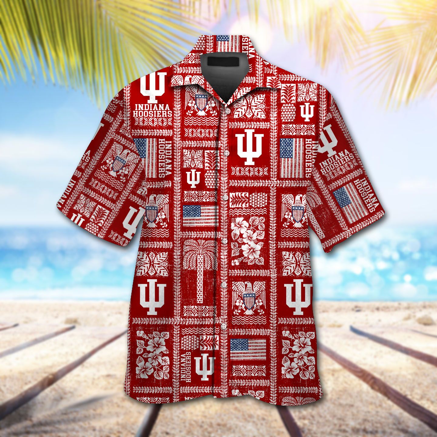 NCAA Indiana Hoosiers Crimson American Flag Hawaiian Shirt - Patriotic Design For Fans