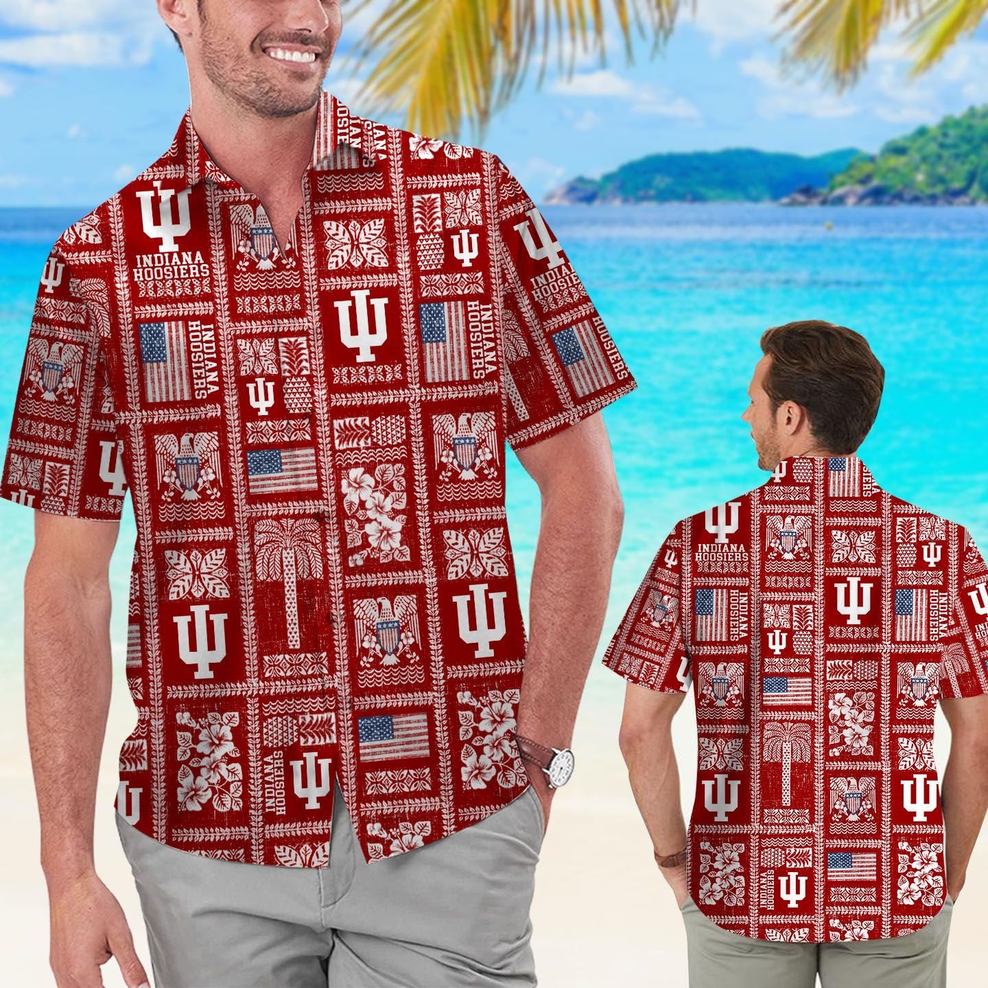 NCAA Indiana Hoosiers Crimson American Flag Hawaiian Shirt - Patriotic Design For Fans