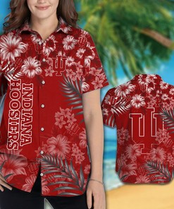 NCAA Indiana Hoosiers Crimson Leaves Flowers Hawaiian Shirt - Beautiful Design For Fans 