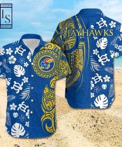NCAA Kansas Jayhawks Men's Samoan Floral Print Hawaiian Shirt 